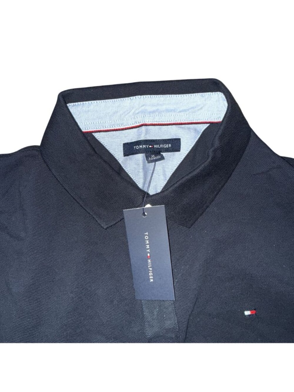 NWT Tommy Hilfiger Mens Pique Polo Shirt XL Navy Blue Flag Logo Short Sleeve - Picture 7 of 8